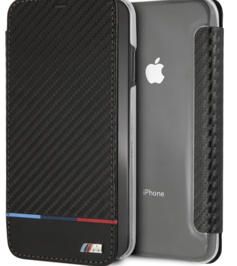 BMW - Pu Leather Flip Case Tri Colour Stipe iPhone XS MAX  - BLACK