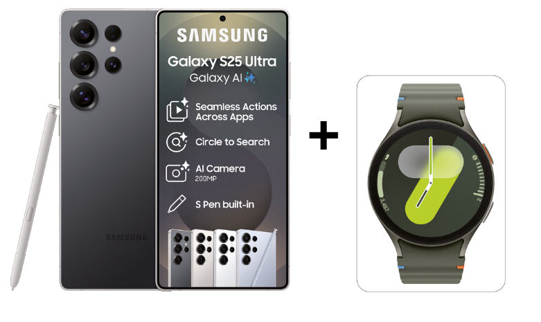 Samsung Galaxy S25 Ultra 5G 256GB DS - Titanium Black + Galaxy Watch7 44mm Green  [PRE-ORDER]