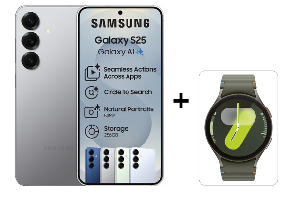 Samsung Galaxy S25 5G 256GB Silver Shadow + Galaxy Watch7 40 mm Green  [PRE-ORDER]